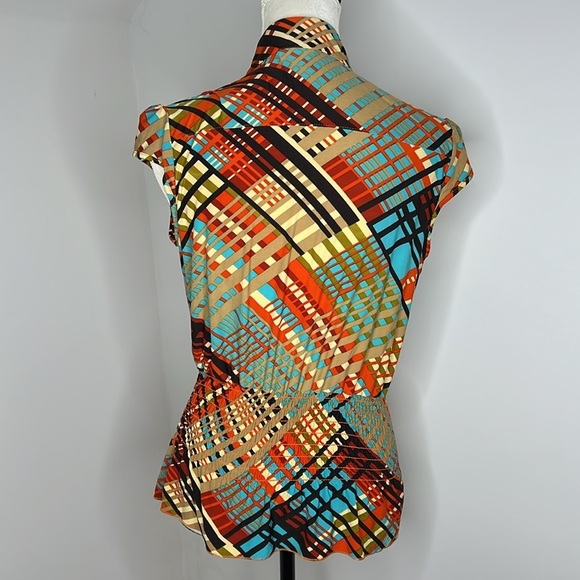 Y2K Luly K New York Tie Front Blouse Sz L Retro Geometric Print Sleeveless Top - Picture 5 of 10
